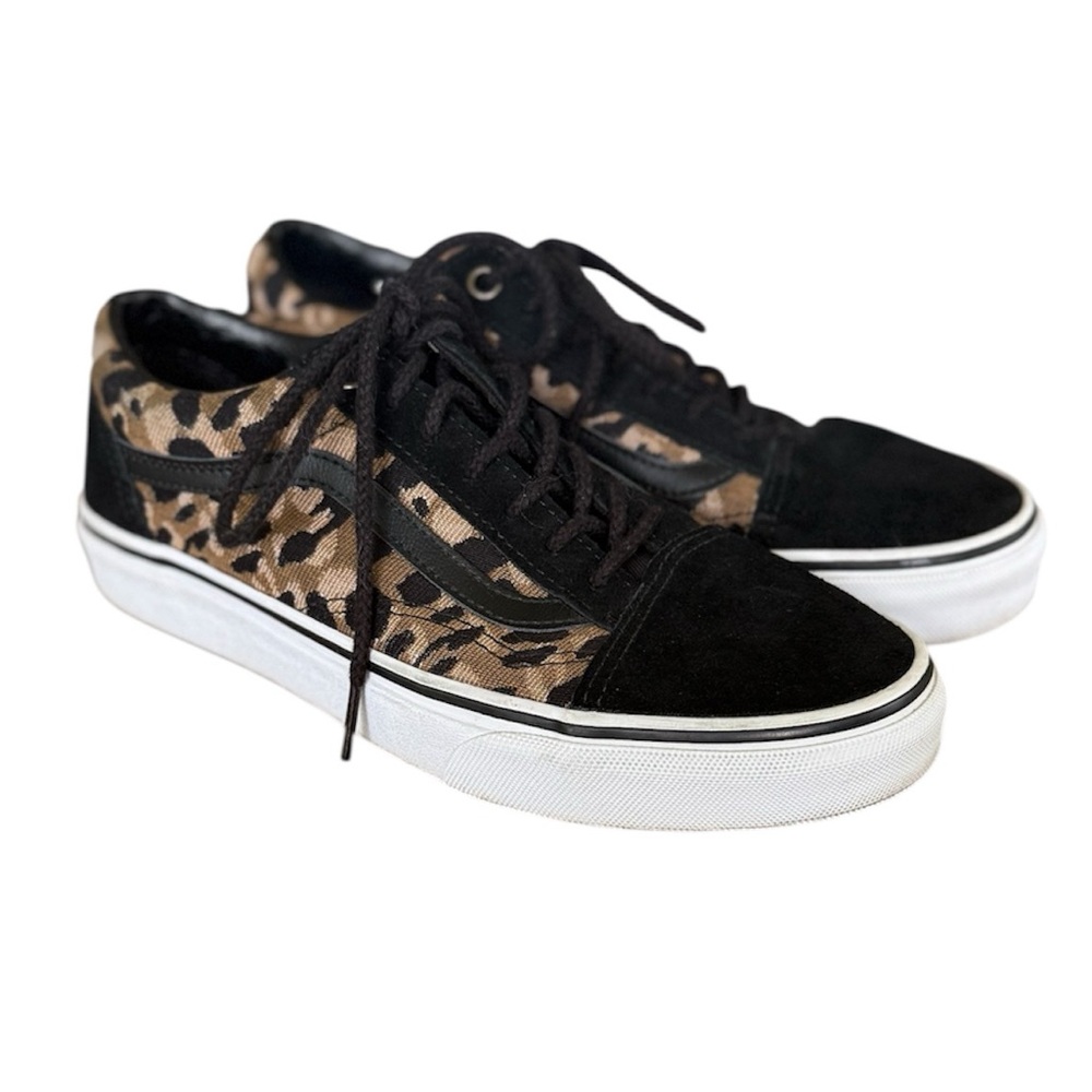 Vans Brown and Black Sneakers with Leopard Print